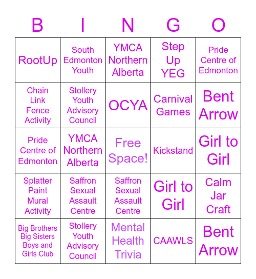 CYC Mental Wellness Fair Bingo Card
