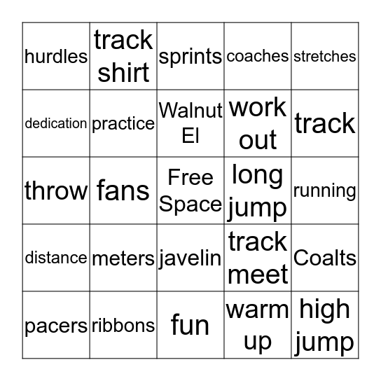 Track and Field Bingo Card