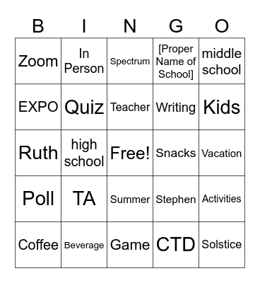 CTD Bingo Card