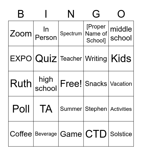 CTD Bingo Card