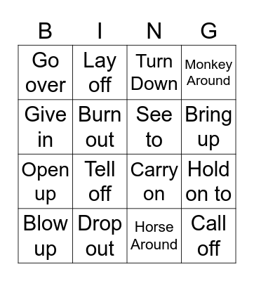 Phrasal Verbs Bingo Card