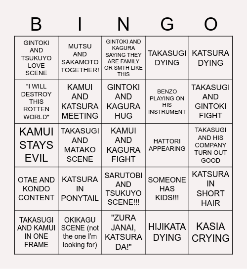 Be Forever Yorozuya Bingo <3 Bingo Card