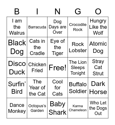 Animals Bingo Card