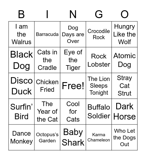 Animals Bingo Card