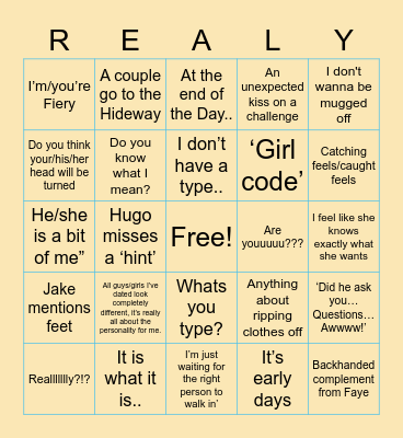 Love Island - 16 July 2021 Bingo Card