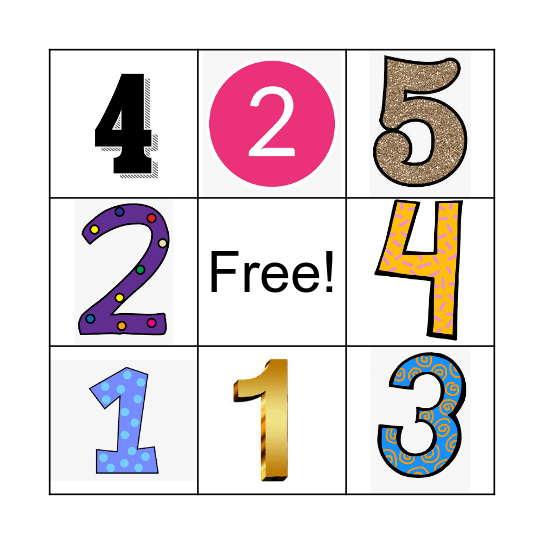 Numbers 1-5 Bingo Card