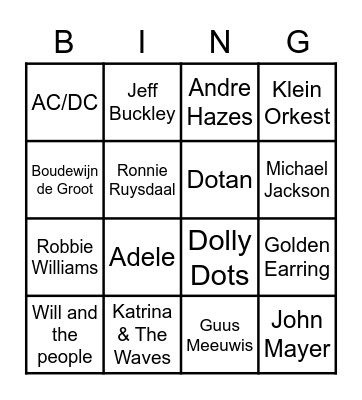 Muziek Bingo Card