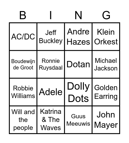 Muziek Bingo Card
