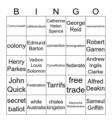 heidi's federation bingo Card