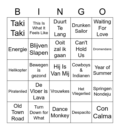 Muziekbingo CJV Kamp A Bingo Card