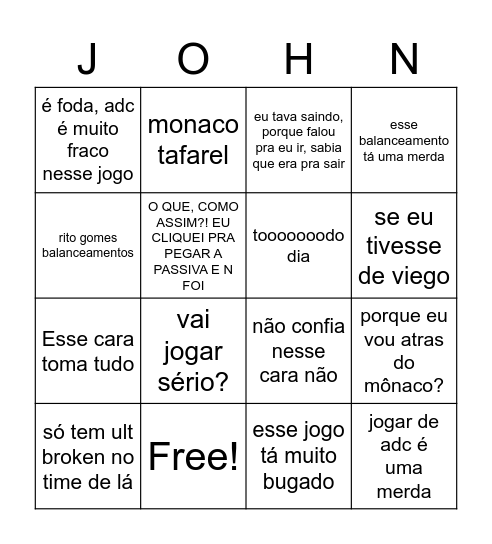 Bingansen Bingo Card