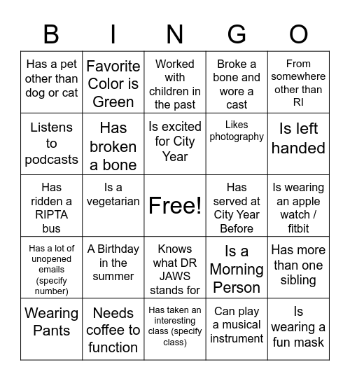 CY Bingo Card