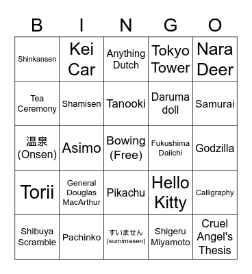 Tokyo Olympics Opening Ceremony Bingo Card