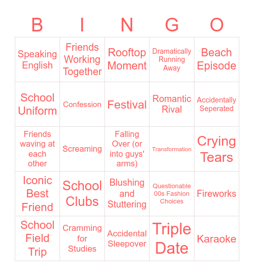Slice of Life Bingo (Lovely Complex) Bingo Card