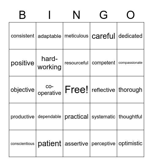 Qualities Bingo Card