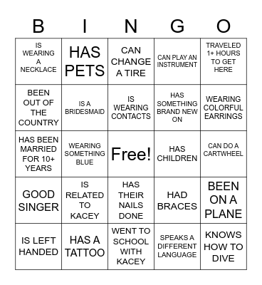 BRIDAL BINGO Card