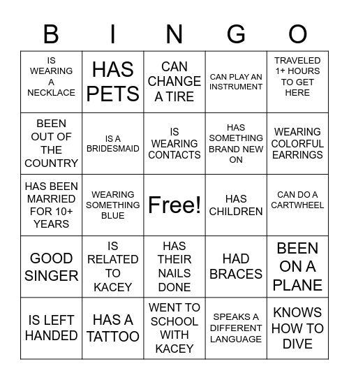 BRIDAL BINGO Card