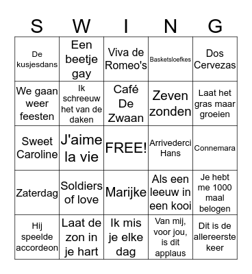 SWINGO Bingo Card