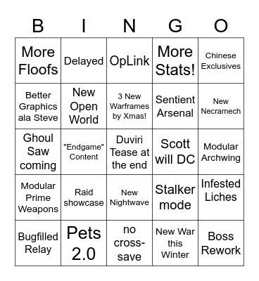 TennoLive Bingo Card