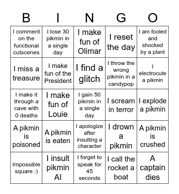 Gemkingler Pikmin Bingo Card