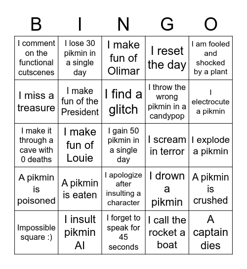 Gemkingler Pikmin Bingo Card