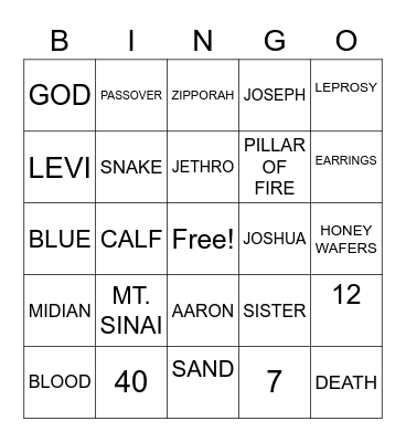 EXODUS Bingo Card