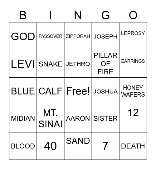 EXODUS Bingo Card