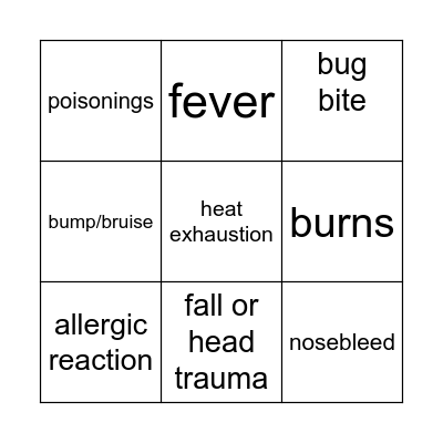 First Aid Bingo Card