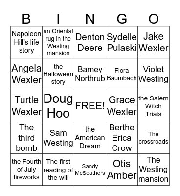 The Westing Game  Bingo Card