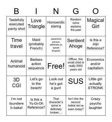 2021 BAAG Summer Anime Sampler Bingo Card
