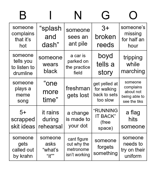 band camp bingo Card