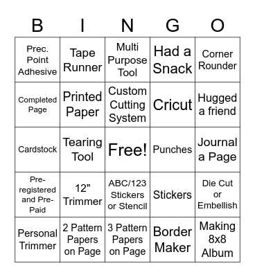 Scrapbook Bingo Card