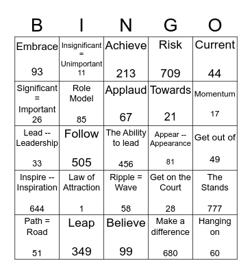 Inspire Bingo Card