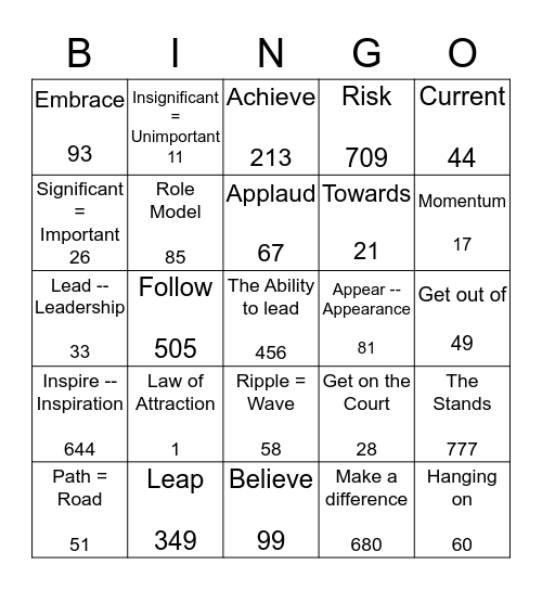 Inspire Bingo Card