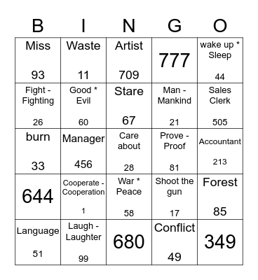 Tell Me Why Song Bingo Card