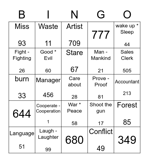 Tell Me Why Song Bingo Card