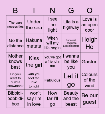 DISNEY BOOGIE Bingo Card