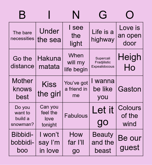 DISNEY BOOGIE Bingo Card