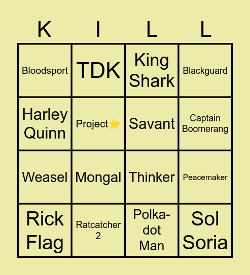 The Suicide Squad Bingo Card