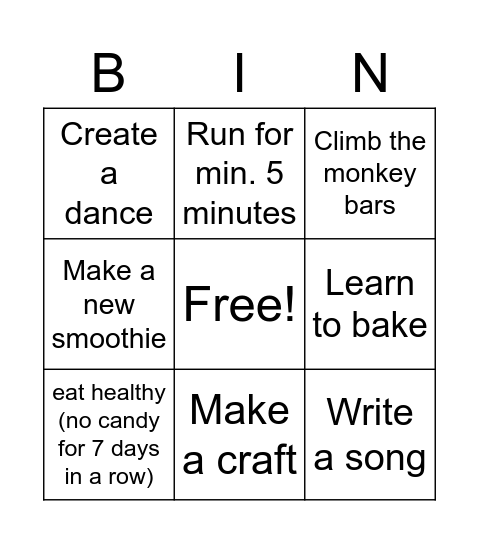 Sage's Fun-tastic Summer Bingo Card