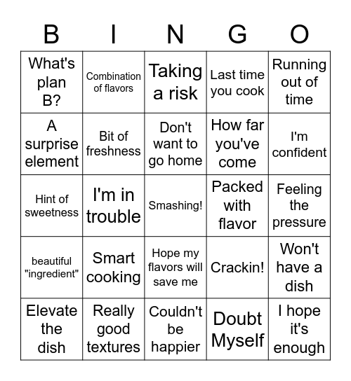 Master Chef Bingo Card