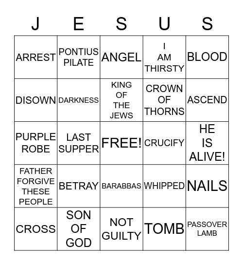 HE DIED FOR US Bingo Card