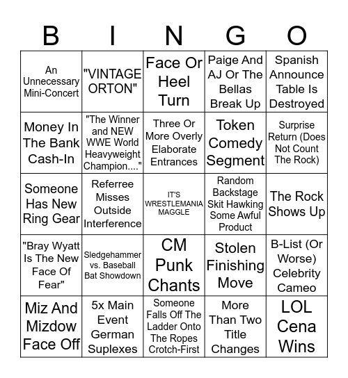 THE SHOWCASE OF THE IMMORTALS Bingo Card