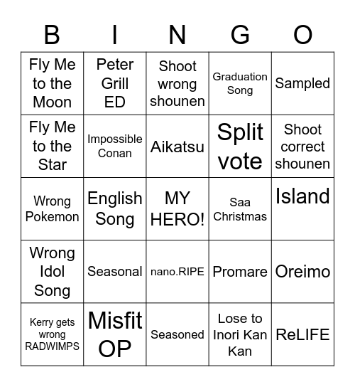 AMQ Bingo Card