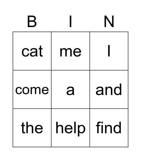 sightwords 15 Bingo Card