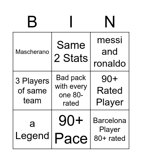 Fifa Bingo Card