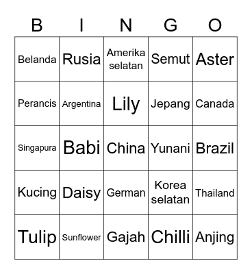 Yunanii Bingo Card