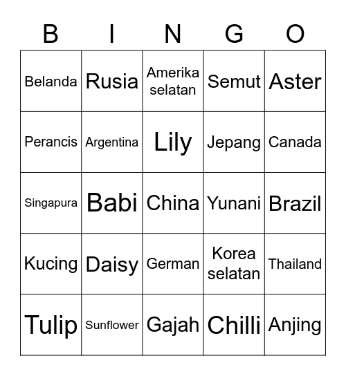 Yunanii Bingo Card