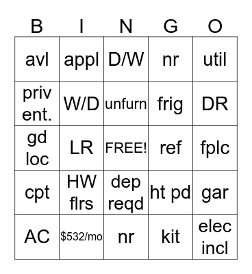 Classified Abbreviations Bingo Card