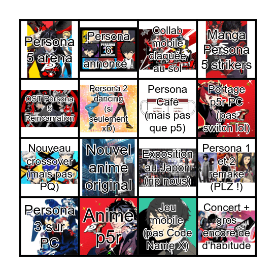 Persona 25ans Bingo Card